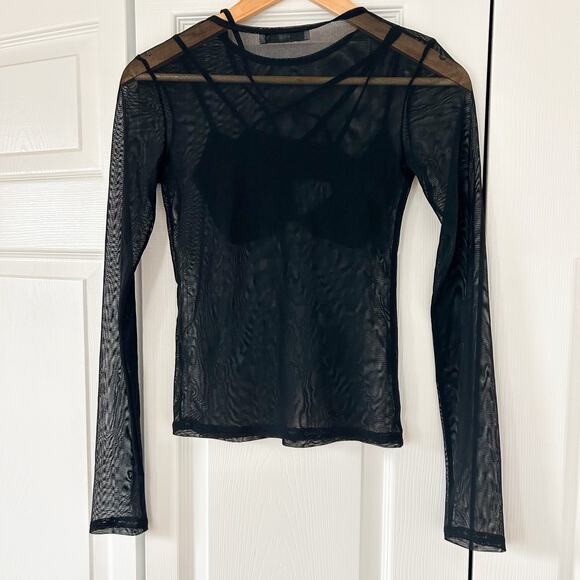 Mango Black Sheer Mesh Long Sleeve Bra Top Semi Transparent Shirt Size Small EUC - Picture 7 of 7